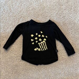 Huxbaby Black Long Sleeve Kids Tee with Popcorn Print